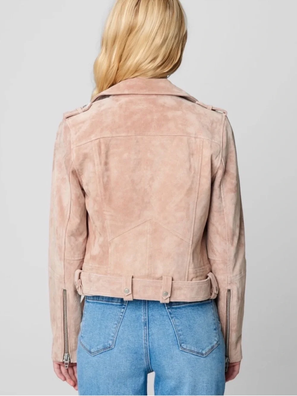 BlankNYC Blush Desert Pink 100% Genuine Suede Leather Cropped Moto Jacket Small